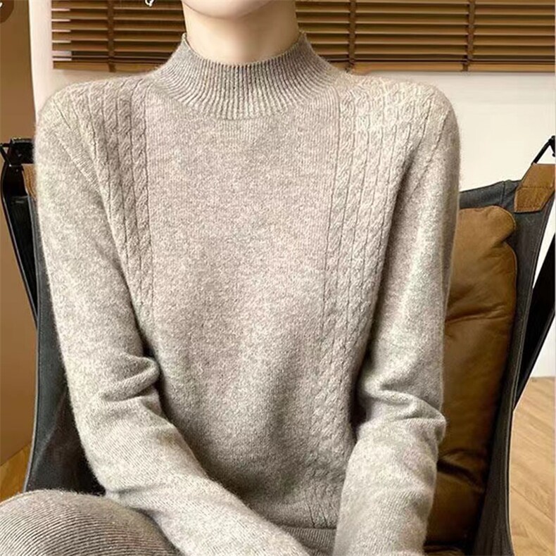 一线成衣100%羊毛衫女半高领提花亮丝针织毛衣宽松打底羊绒衫上衣,针织衫/毛衣,萱芳婷羊绒