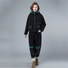 2023冬季新款宽松休闲撞色牛仔套装舒适保暖套装，女装套装/套裙，叶笙衣