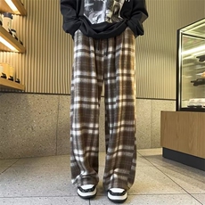 美式复古潮流百搭格子休闲裤男款日系慵懒风宽松直筒裤K7331-P42，男装休闲裤，星座512-3