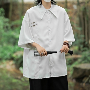 F318-P38 2024夏季新款潮流休闲衬衣新中式垂感短袖衬衫男 现货图片