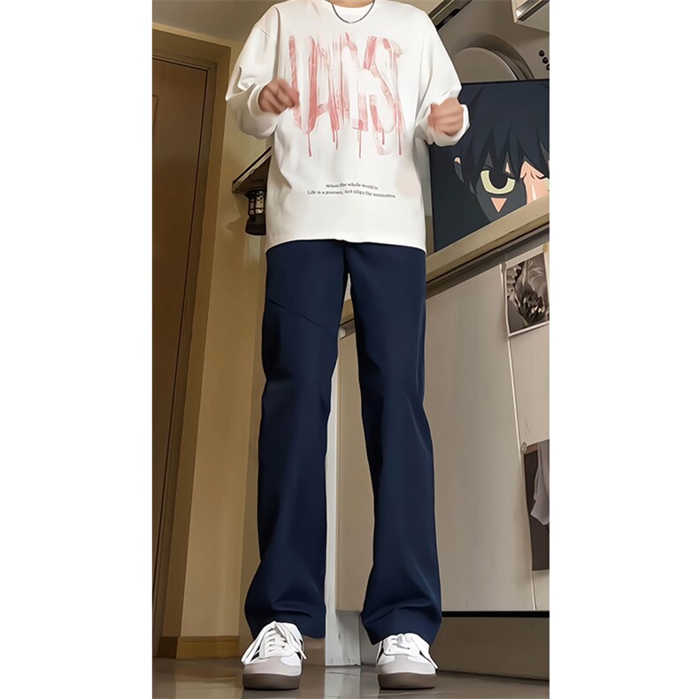 美式高街vibe裤子黑色弹力修身牛仔裤男款直筒高腰微喇柳叶弯刀裤,男装卫衣,电商B312