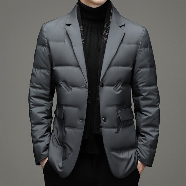2023冬季新款加厚保暖西装羽绒服中青年商务休闲男士白鸭绒外套图片