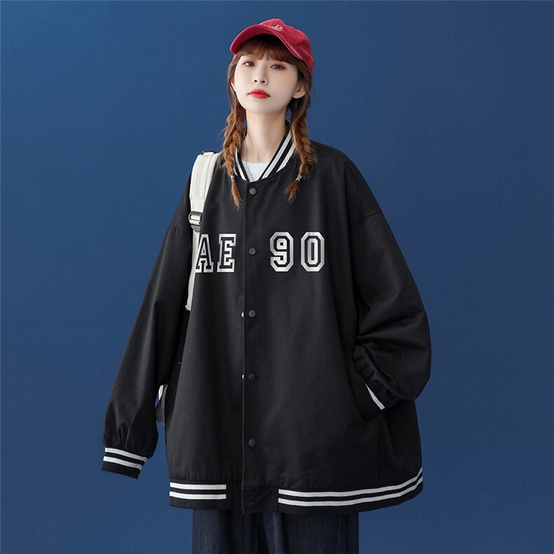 ！港风春季潮流百搭字母印花宽松情侣夹克外套 G213 P65控88图片