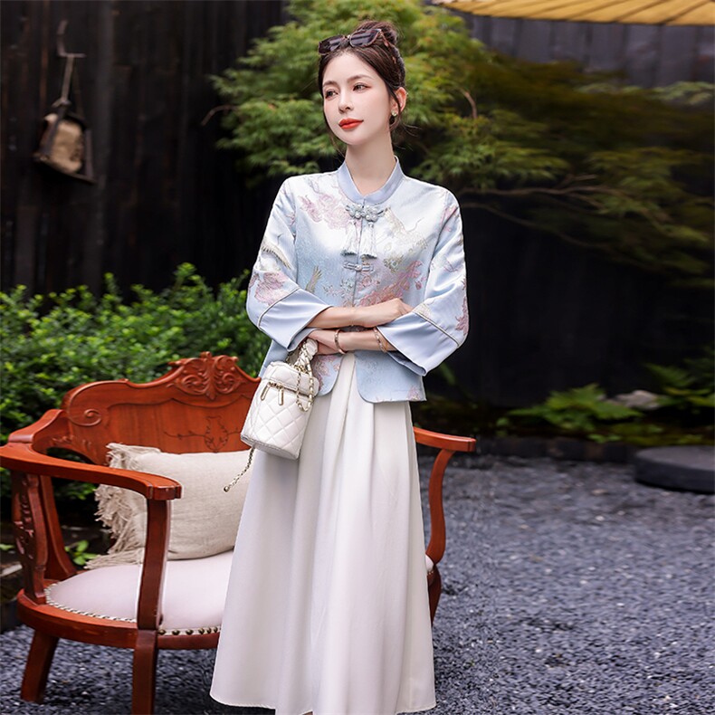 2024早秋新款套装女新中式盘扣上衣外套半身裙两件搭配一整套时尚,女装套装/套裙,曼娅璐