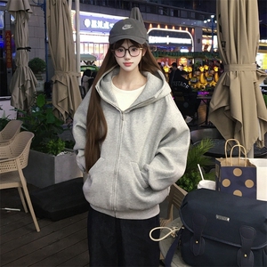 抖音得物高品质 26春装美式高街重磅宽松结构高领连帽卫衣外套W60图片