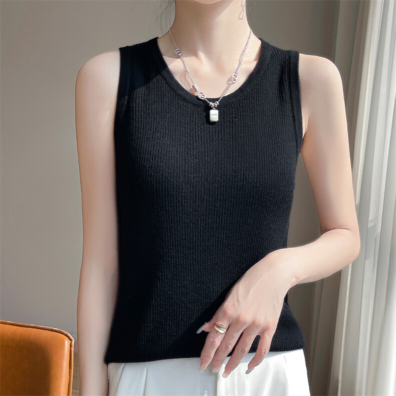 圆领简约无袖针织背心女2025夏装内搭修身打底小吊带小个子上衣新，女装背心吊带，优麦羊绒（原洪叶羊绒）