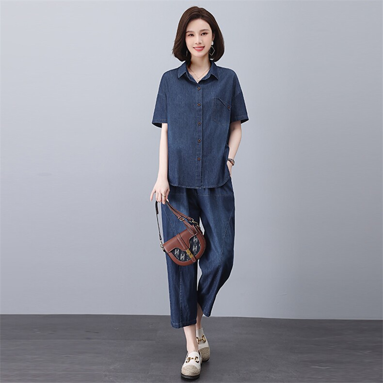 时尚休闲牛仔套装女夏季宽松显瘦两件套,女装套装/套裙,悦见她