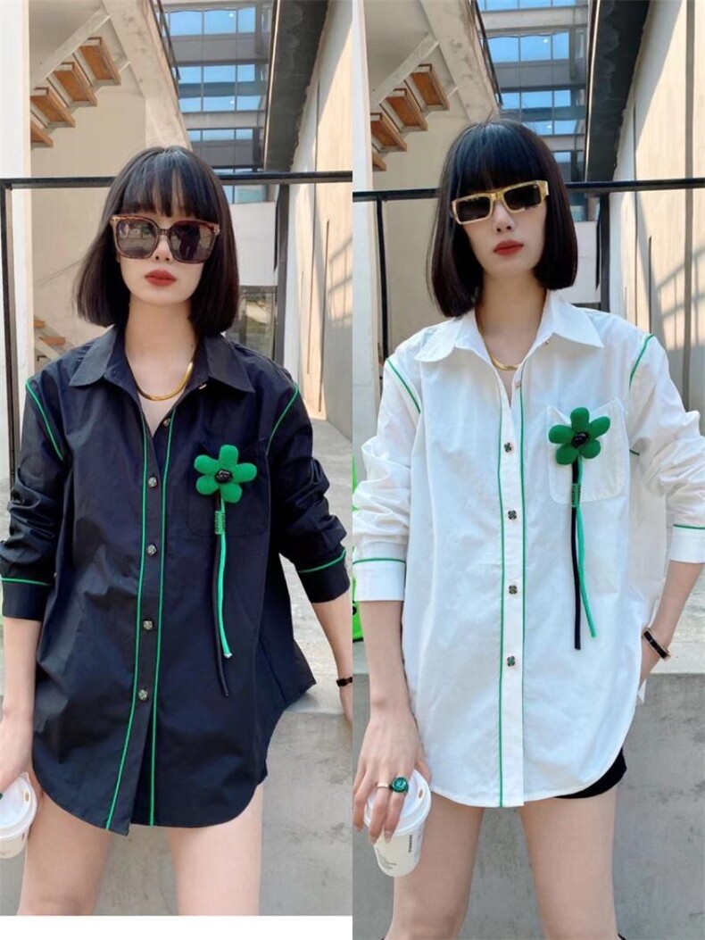 爱美欧现货撞色胸花衬衣，其它，爱美欧