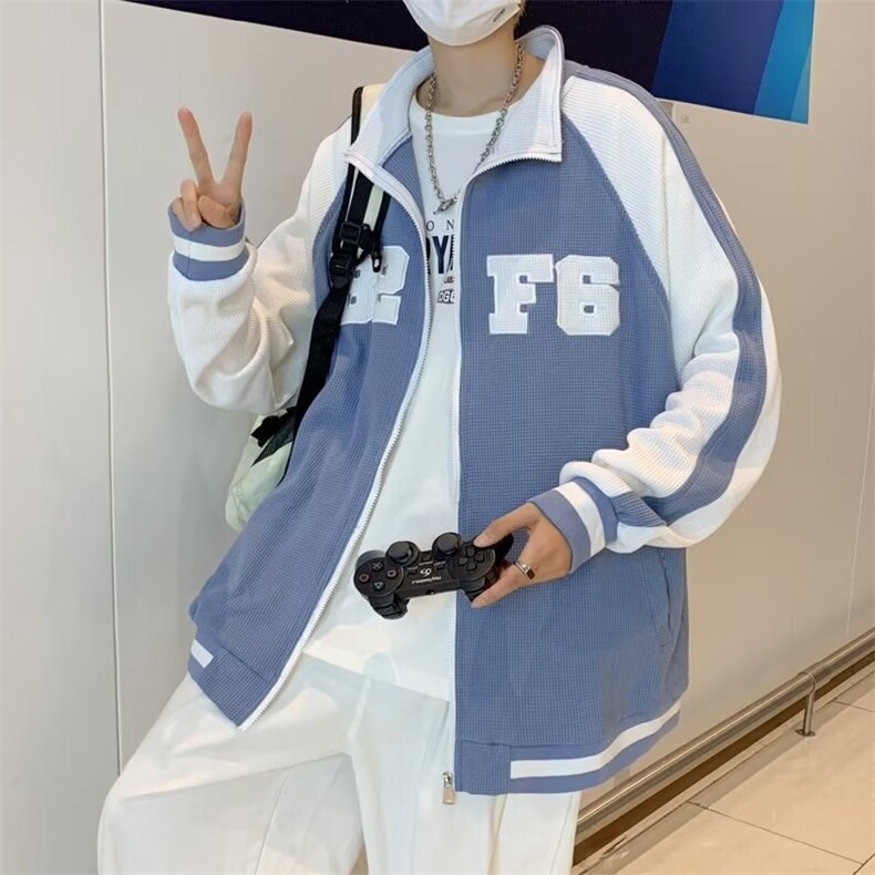 撞色拼接设计开衫夹克男设计感小众印花外套106P40,男装夹克,星座1116-2