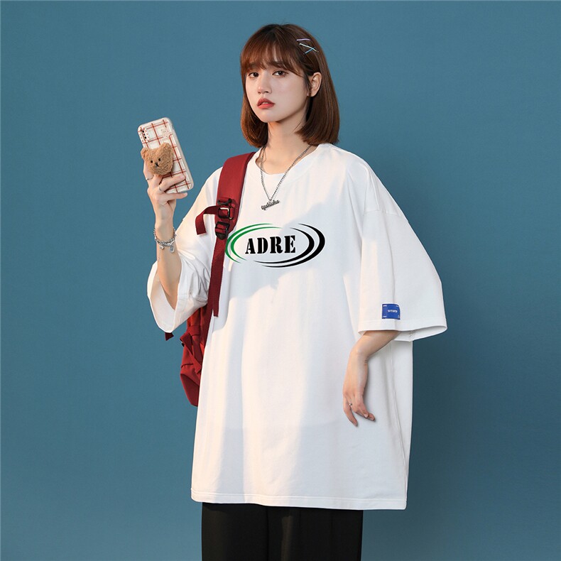 2023夏季新款 几何字母印花时尚简约港风宽松短袖T恤T808/P28控39图片