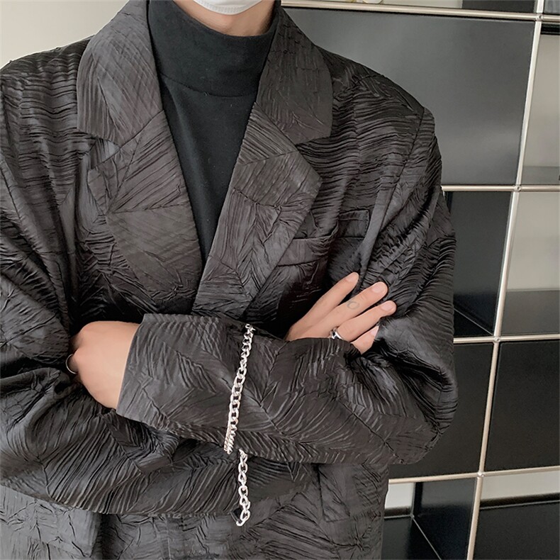 春季廓形垫肩西装外套男褶皱设计感痞帅宽松休闲西服XF66P118,男装西服套装,星座512-1（原513-3）