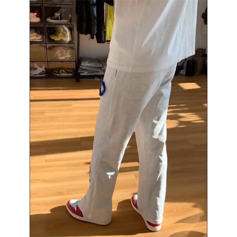 花卉刺绣弯刀卫裤男秋冬美式重磅休闲运动裤子cleanfit微喇直筒裤,男装休闲裤,四季星座505