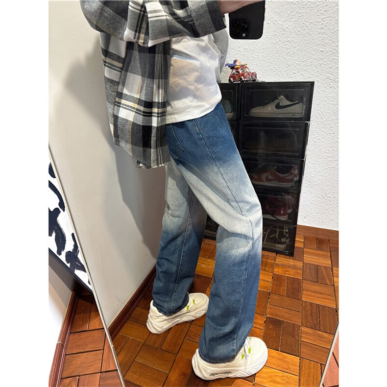 k1097-p55-控78 M-5XL 现货oversize cleanfit风牛仔裤大码渐变图片