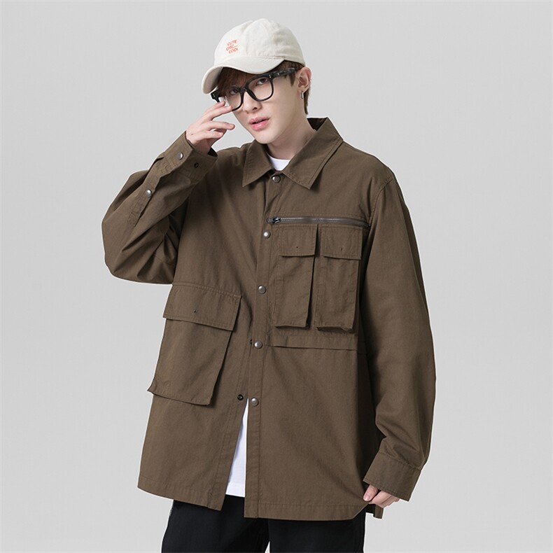 秋季工装衬衫夹克男潮牌多口袋水洗长袖衬衫EL-2510-P65,男装夹克,电商B306