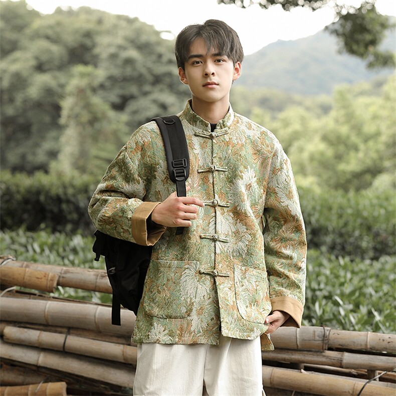 外景新中式风油画提花加厚盘扣长袖夹克立领休闲外套JK93,男装夹克,星座305A（原312A-1）