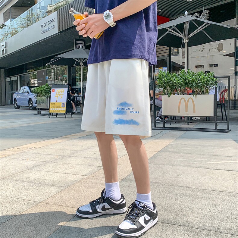 K207P25外景学生青年情侣五分裤宽松潮流百搭港风云朵印花糖果,男装休闲裤,电商A026-1