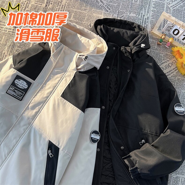 冬季连帽拼接大码防水保暖加厚户外滑雪服棉衣外套M35-P125控178,男装棉衣,电商A001