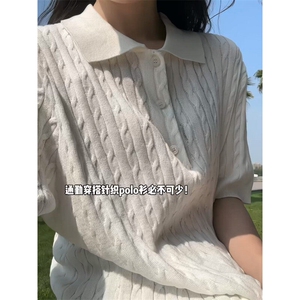 老钱风针织polo衫男款夏季美式亨利V领T恤青少年高级感miu系短袖