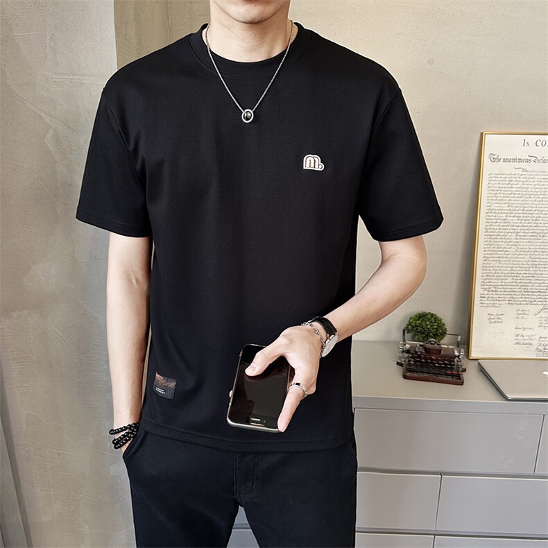 夏季新款男简约刺绣圆领短袖T恤韩版百搭修身半袖t恤T89072-P48,男装T恤,电商A237