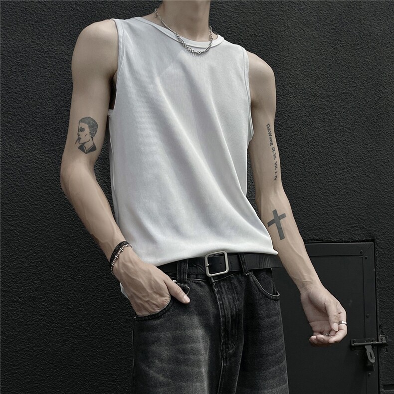 EQ438主推230克条纹纯色背心男夏季无袖T恤宽松短袖美式街头潮流，男装T恤，电商C306-1