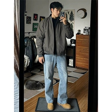 抖音得物美式潮休闲夹克春季立领纯色复古工装加厚棉服外套AMY01，男装夹克，电商A443