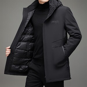 中长款90灰鸭绒羽绒服男士帽内胆可卸2023新款保暖羽绒袄外套男装图片