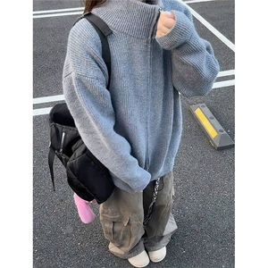 双拉链开衫毛衣男款秋冬季内搭打底针织衫休闲慵懒风外套 M5116图片