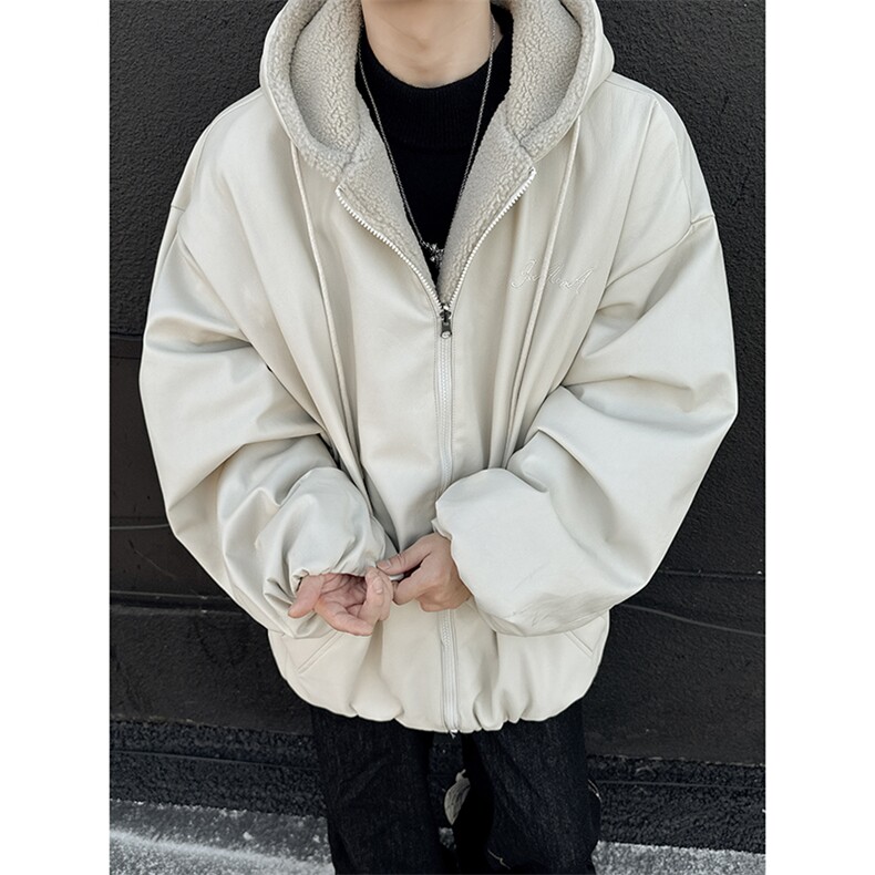 百搭宽松PU皮羊羔毛加厚两面穿短款夹克棉衣L02特P128k168,男装夹克,星座307A