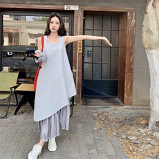 假两件撞色拼接无袖背心连衣裙女夏2025新款独特漂亮绝美显瘦长裙，女装连衣裙，1C071-1