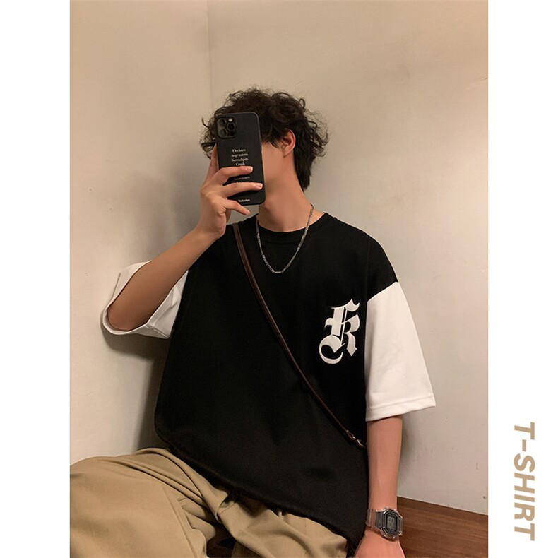 冰氧仿棉短袖港风暖光夏季休闲百搭字母印花男上衣TC3151-P24控48,男装T恤,星座717