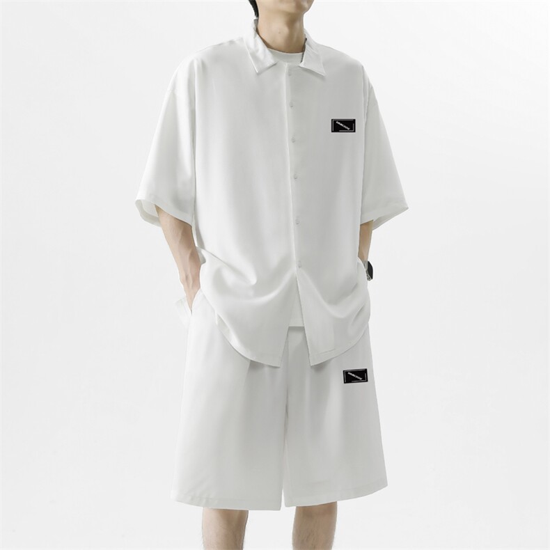 2024夏季冰丝短袖衬衫套装男薄款宽松休闲TZ005-特批-60,男装衬衫,星座718-1