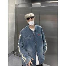 秋季美式复古宽松水洗牛仔外套男潮牌百搭工装夹克长袖7060P75，男装工装外套，星座410-2