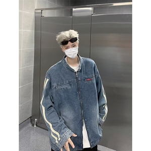 秋季美式复古宽松水洗牛仔外套男潮牌百搭工装夹克长袖7060 P75图片