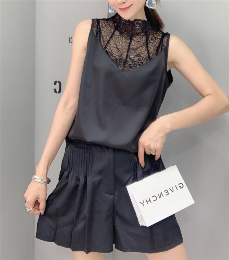 蕾丝拼接醋酸面料背心打底，女装背心吊带，帝瀛 DY