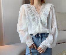 刺绣冰雪丝拼花边上衣，其它，新袖