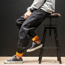 2019冬季新马切达男日系线条加绒刺绣纯色牛仔裤大码K0981-P60，男装牛仔裤，电商A001