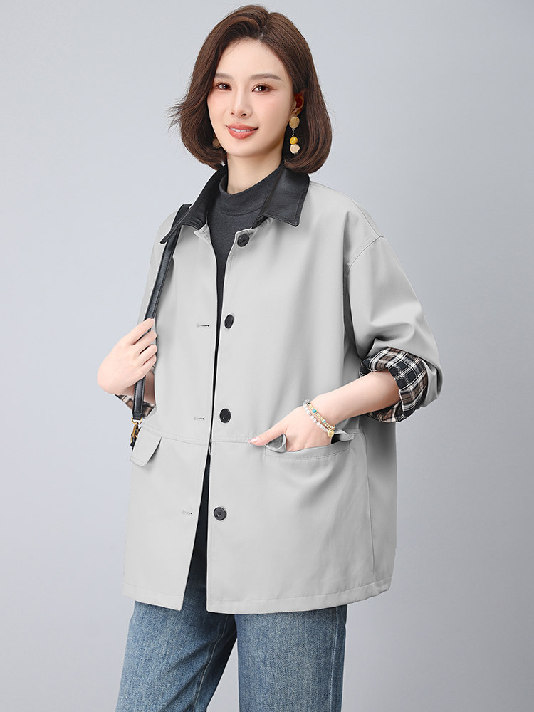 2025新款杭州意法风衣女时尚中年妈妈洋气大码休闲中长款春秋外套,女装短外套,江忆布依