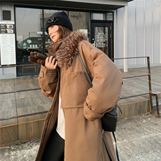 2C085-Q118P320K488大毛领90白鸭绒长款派克羽绒服大衣外套，女装羽绒服，2C085