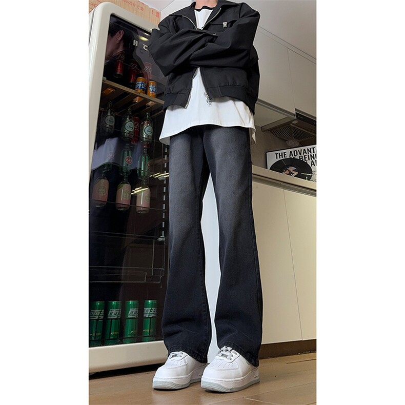 现货主推 渐变复古蓝微喇直筒松紧腰休闲牛仔裤男女K5809-P50控69图片