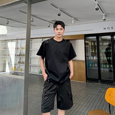 夏季小众金属半环设计感短袖T恤男宽松休闲简约痞帅半袖男600-P80，男装T恤，电商A345