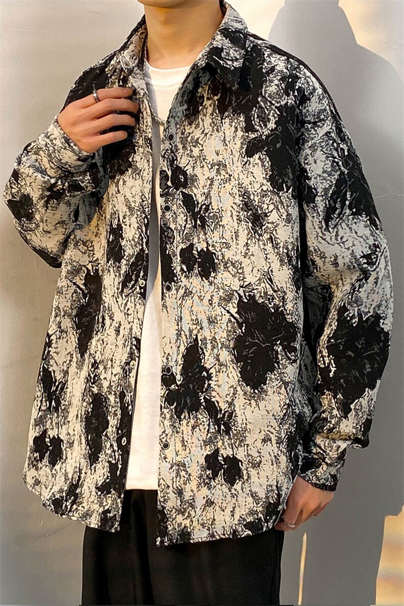 新款扎染花色加厚长袖衬衫男青少年百搭加厚衬衣外套CS907P55,男装衬衫,电商A062