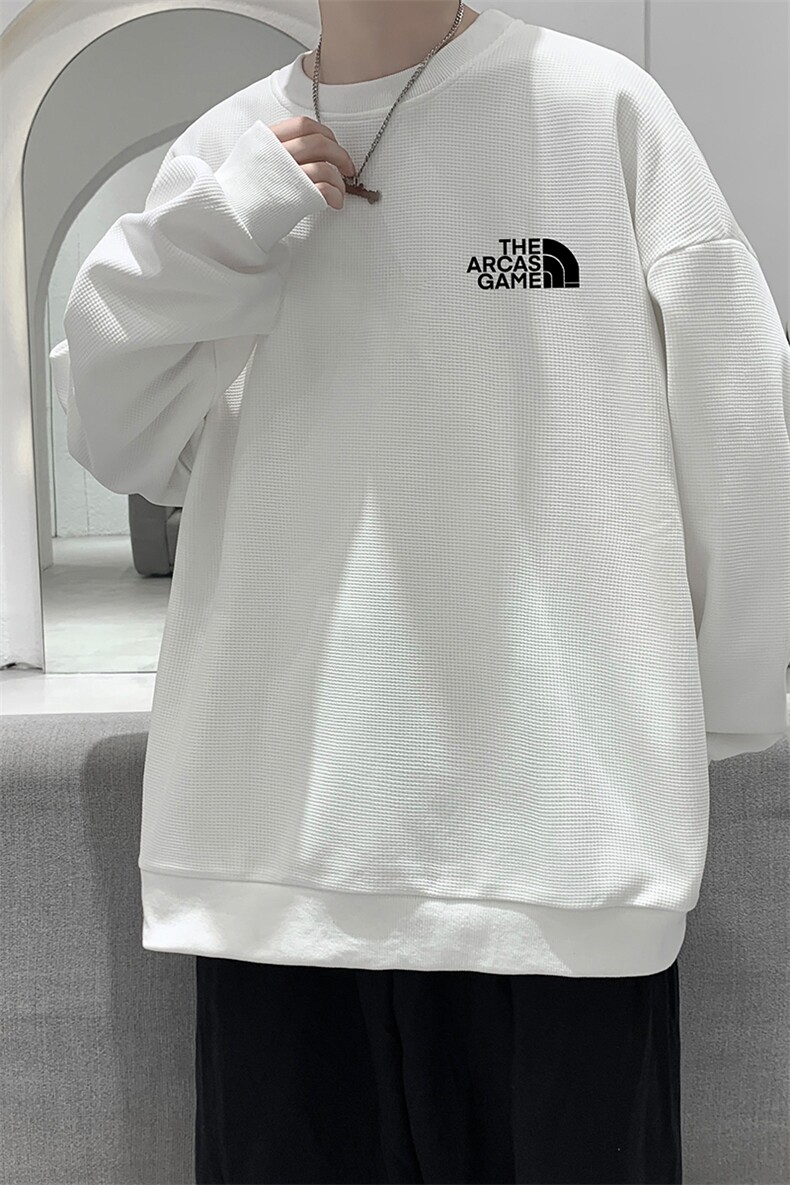 华夫格卫衣圆领卫衣男大码长袖t恤男外套HW76232-P30加绒款-P40,男装卫衣,电商A040