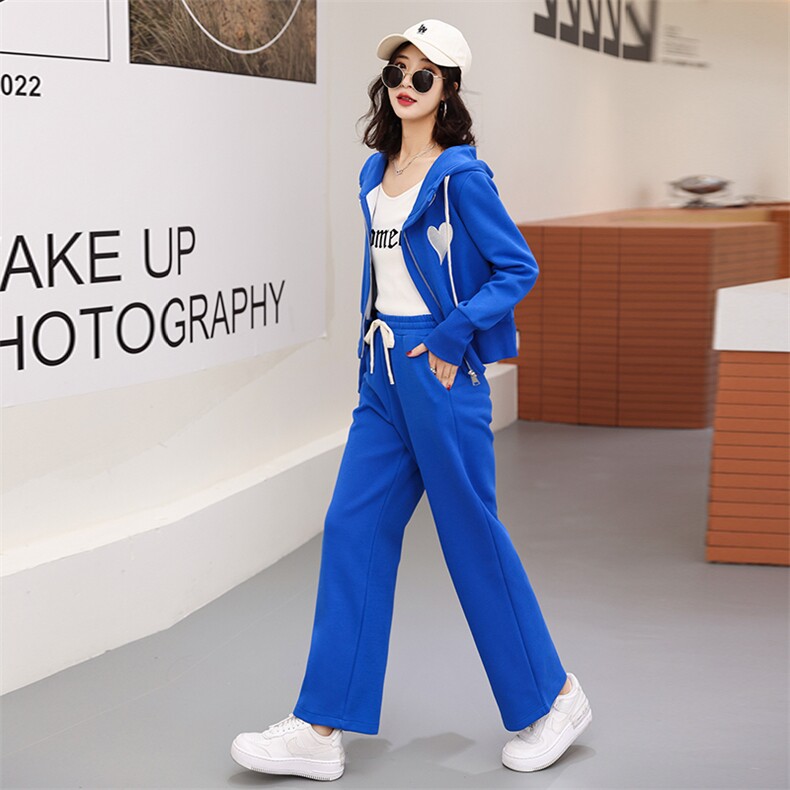 2022年春装新款克莱因蓝休闲连帽运动服卫衣套装女网红两件套,女装套装/套裙,瑶迪依秀