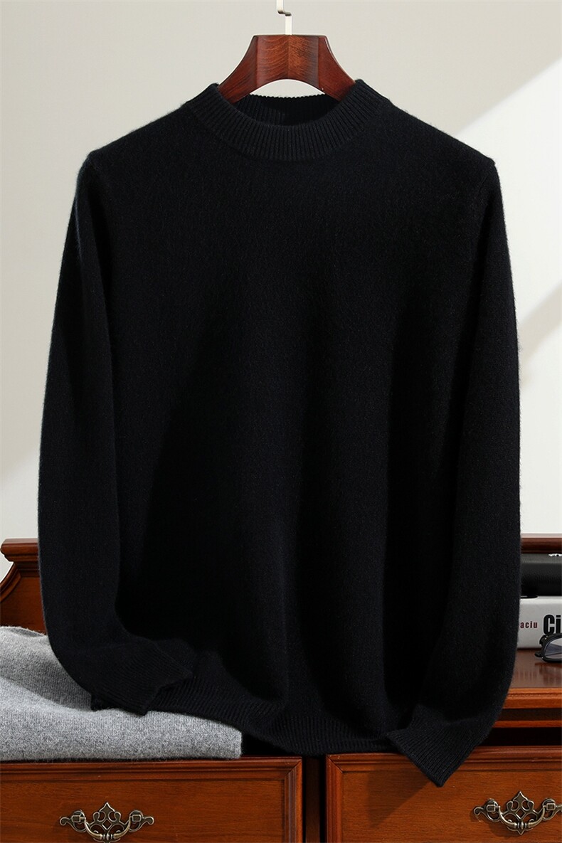 高品质男士羊绒套衫双股加厚半高领保暖毛衣,男装羊绒套衫,雪丹羊