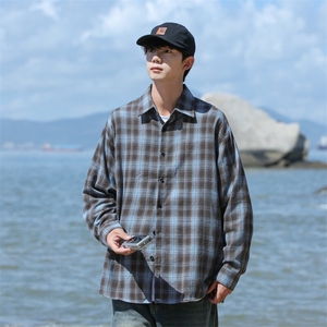 潮流格子衬衫男港风休闲长袖外套青少年男装2382P35图片