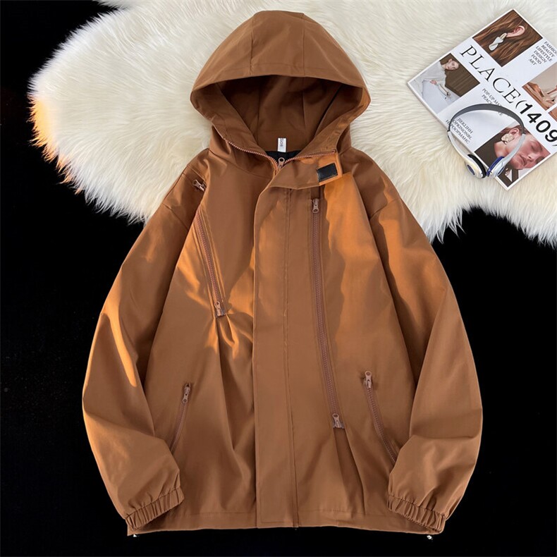 春季男士户外冲锋衣防水连帽纯色外套大码夹克潮A266-JK8018-P45，男装夹克，电商A266