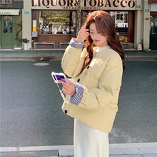 现货！2C056-7098-P285控428（格子拼90绒羽绒服送毛毛围巾），女装羽绒服，2C056