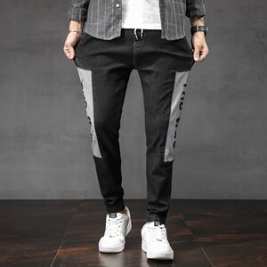 牛仔裤男宽松秋季潮牌休闲工装裤韩版潮流百搭束脚哈伦裤N814图片