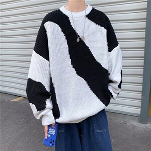 秋季拼色长袖休闲针织衫男2023新款韩版潮流圆领套头毛衣M684-P40图片
