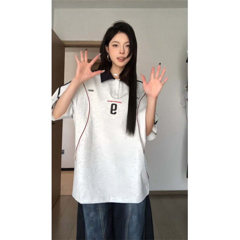 BK909CC-特P46美式复古字母拼接运动polo短袖t恤男女,男装T恤,星座1007（原301D）